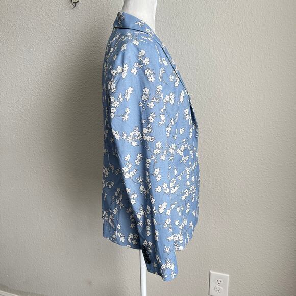 Talbots Blue Floral Single Button Blazer Jacket Women's 8 Business Formal Modest - Picture 5 of 7
